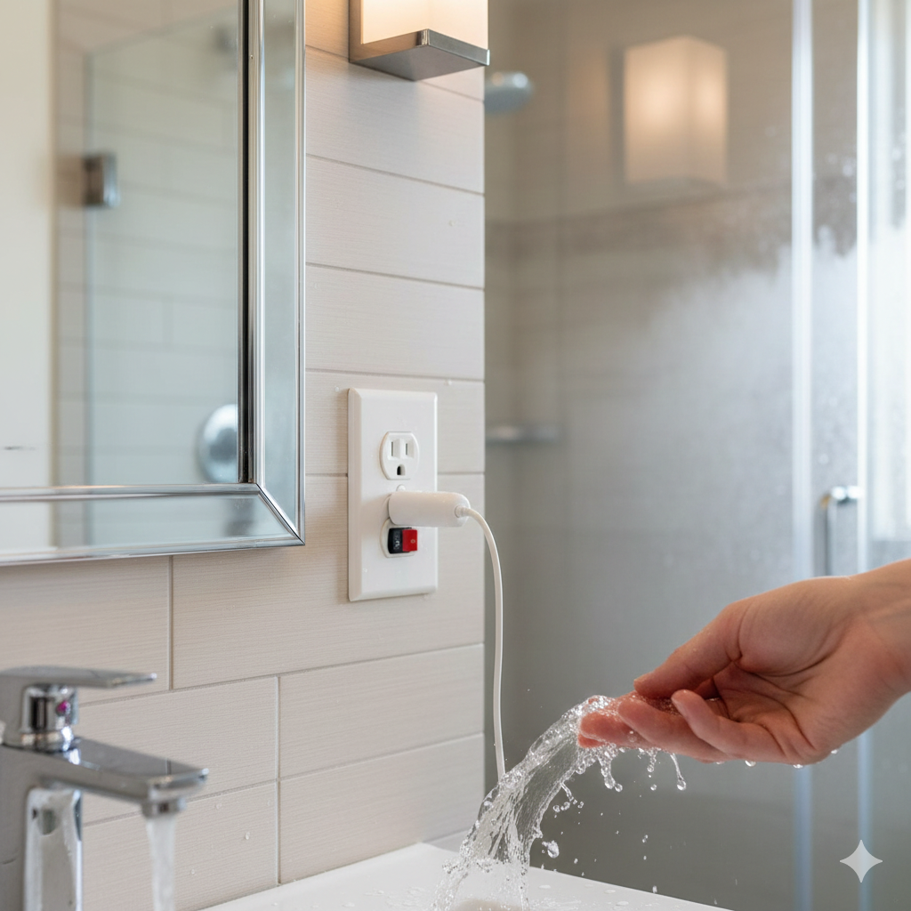 GFCI outlet with test and reset buttons showing essential electrical safety protection