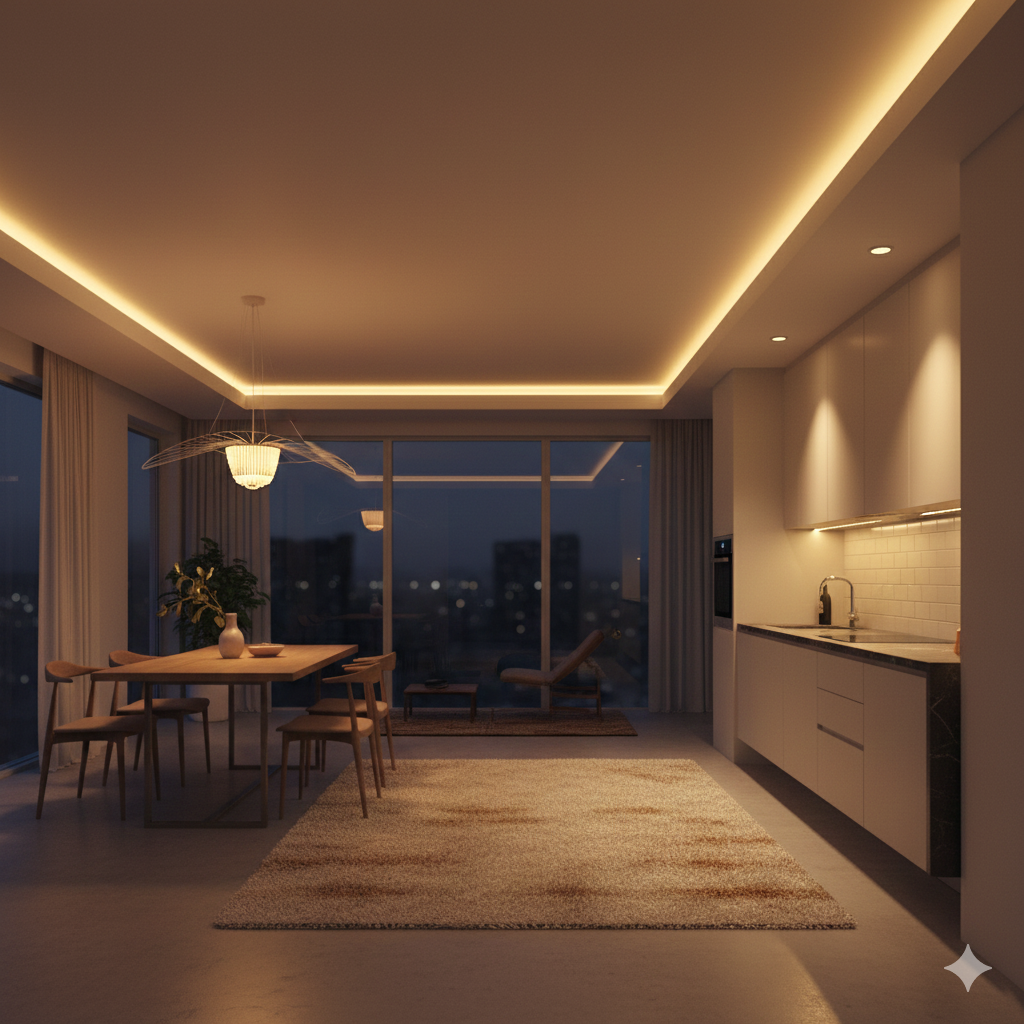 Warm LED lighting in modern home